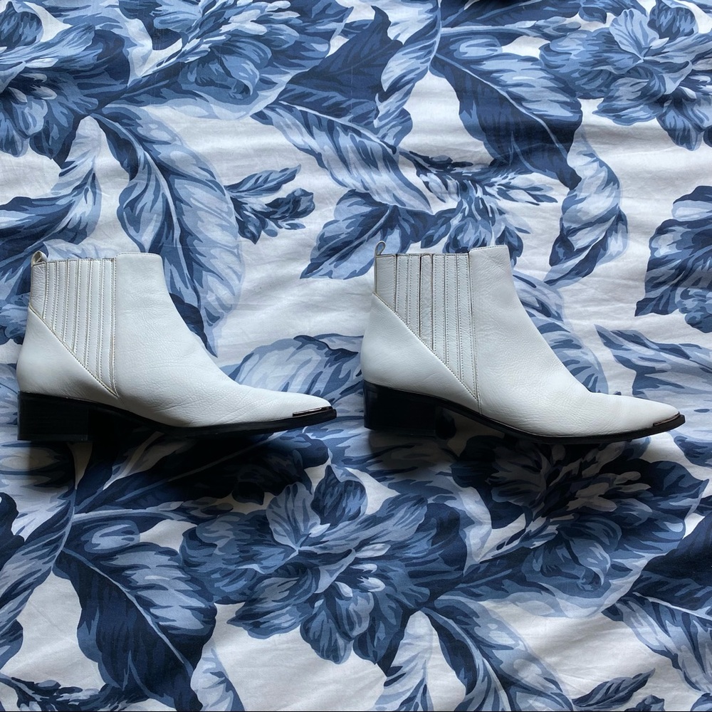 Marc Fisher LTD White Leather and Black Low Heel Chelsea Stretch Boot